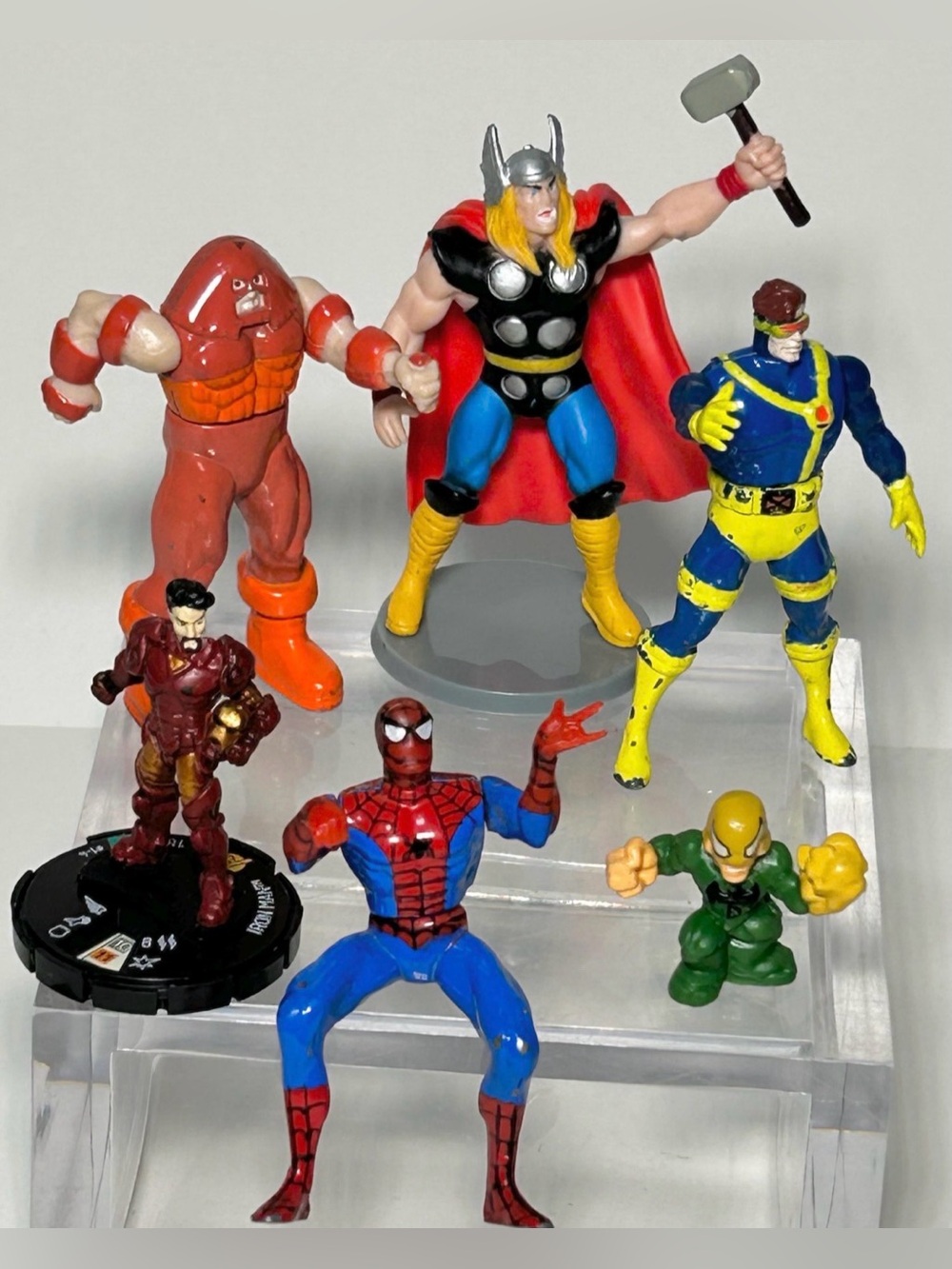 Vintage Marvel Die Cast Mini Action Figures: Juggernaut, Spider-Man, Cyclops